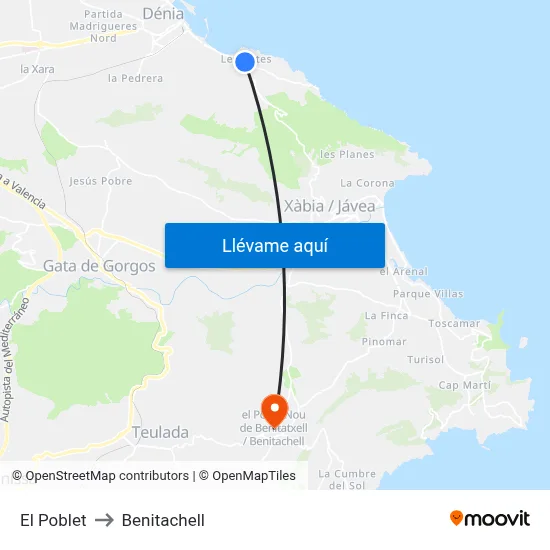 El Poblet to Benitachell map