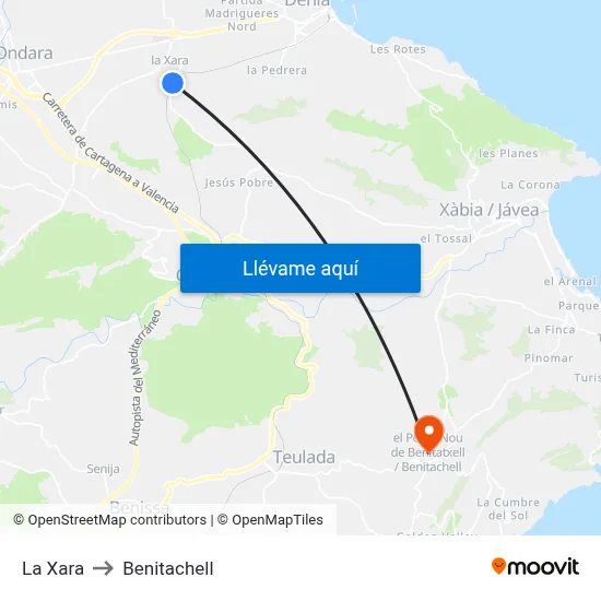 La Xara to Benitachell map