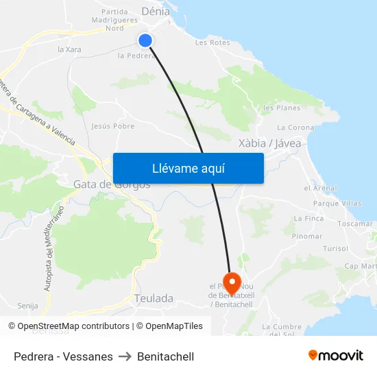 Pedrera - Vessanes to Benitachell map