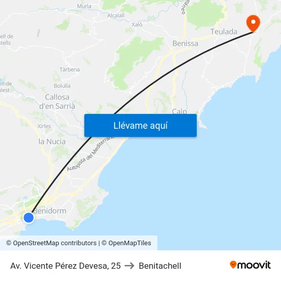 Av. Vicente Pérez Devesa, 25 to Benitachell map