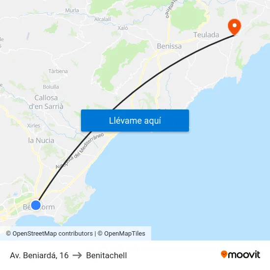 Av. Beniardá, 16 to Benitachell map