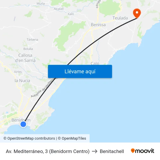 Av. Mediterráneo, 3 (Benidorm Centro) to Benitachell map