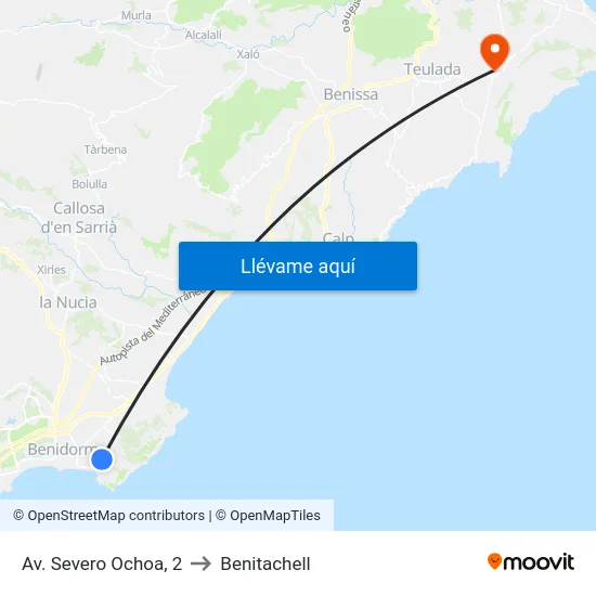Av. Severo Ochoa, 2 to Benitachell map