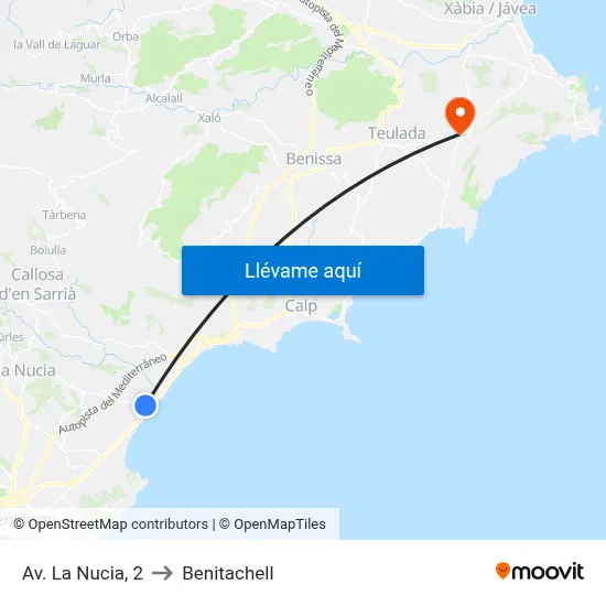 Av. La Nucia, 2 to Benitachell map
