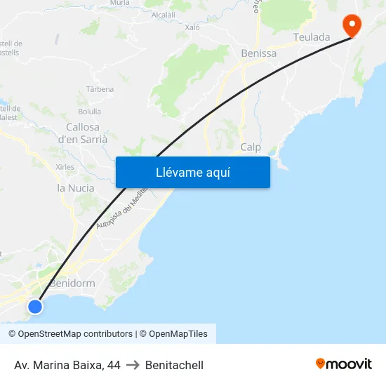 Av. Marina Baixa, 44 to Benitachell map