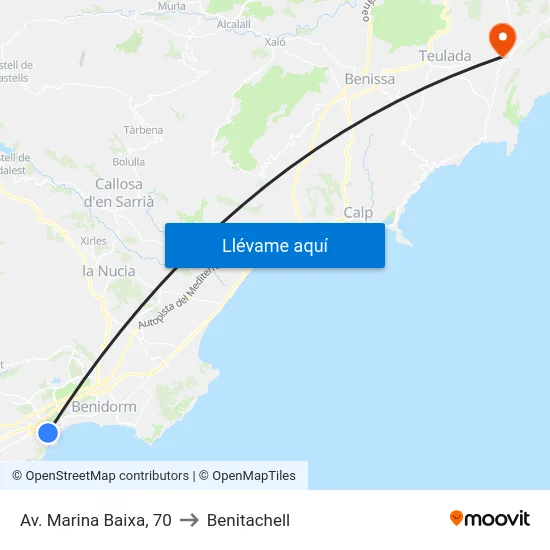 Av. Marina Baixa, 70 to Benitachell map