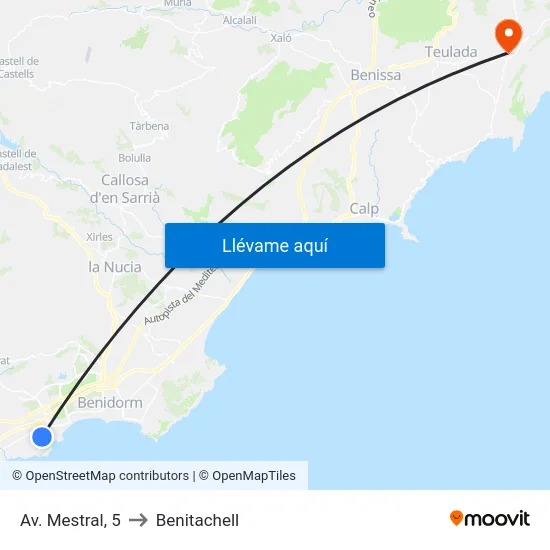 Av. Mestral, 5 to Benitachell map