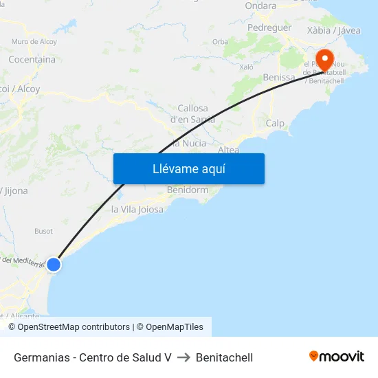 Germanias - Centro de Salud V to Benitachell map