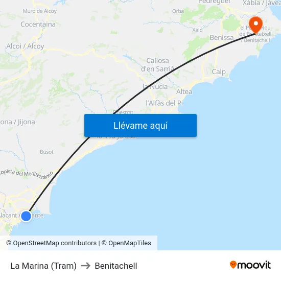 La Marina (Tram) to Benitachell map