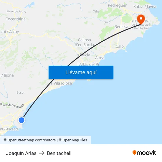 Joaquín Arias to Benitachell map