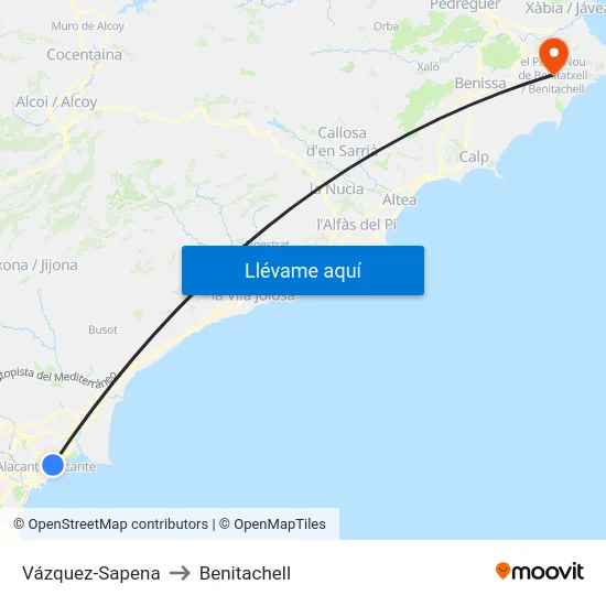 Vázquez-Sapena to Benitachell map