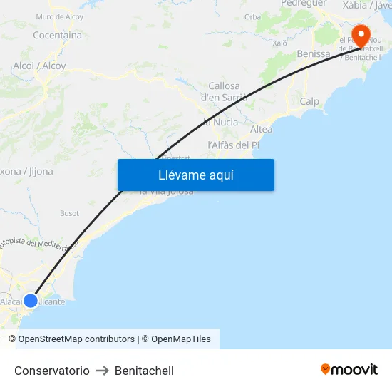 Conservatorio to Benitachell map