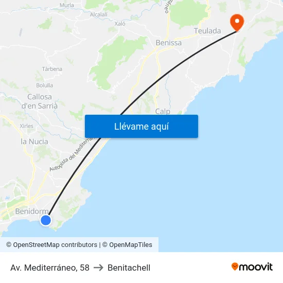 Av. Mediterráneo, 58 to Benitachell map