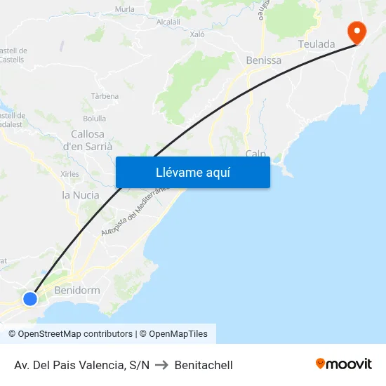 Av. Del Pais Valencia, S/N to Benitachell map