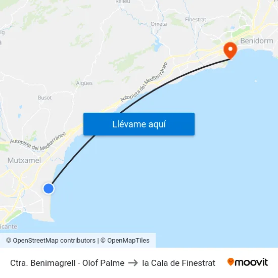 Ctra. Benimagrell - Olof Palme to la Cala de Finestrat map