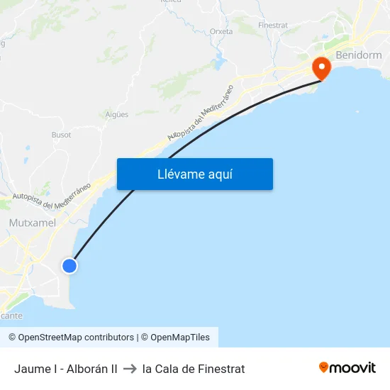 Jaume I - Alborán II to la Cala de Finestrat map