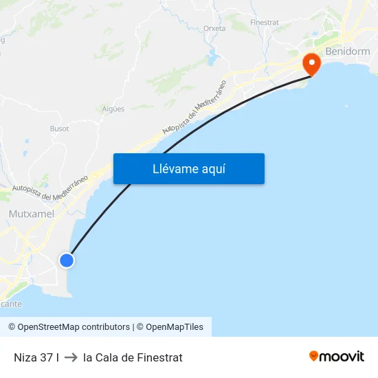 Niza 37 I to la Cala de Finestrat map