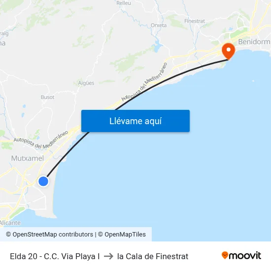 Elda 20 - C.C. Via Playa I to la Cala de Finestrat map