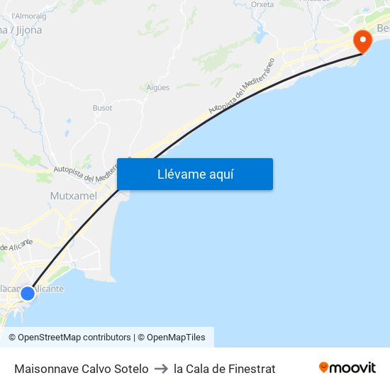 Maisonnave Calvo Sotelo to la Cala de Finestrat map