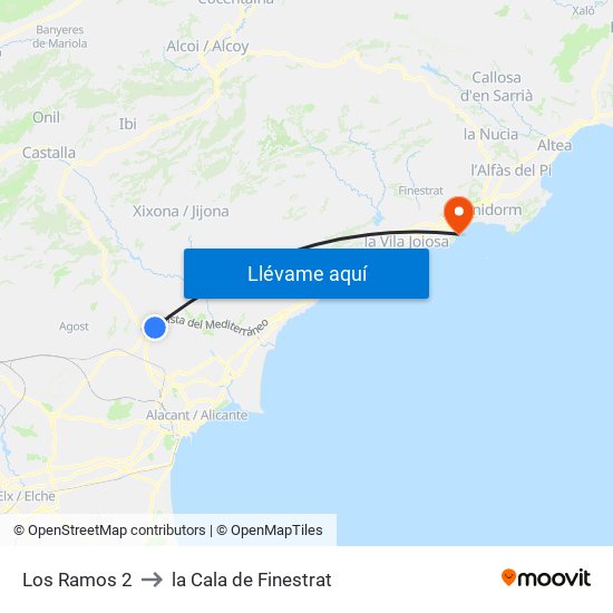 Los Ramos 2 to la Cala de Finestrat map