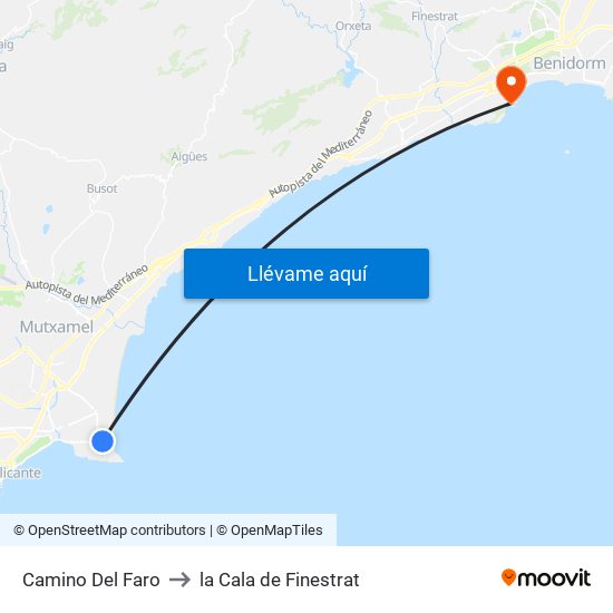 Camino Del Faro to la Cala de Finestrat map