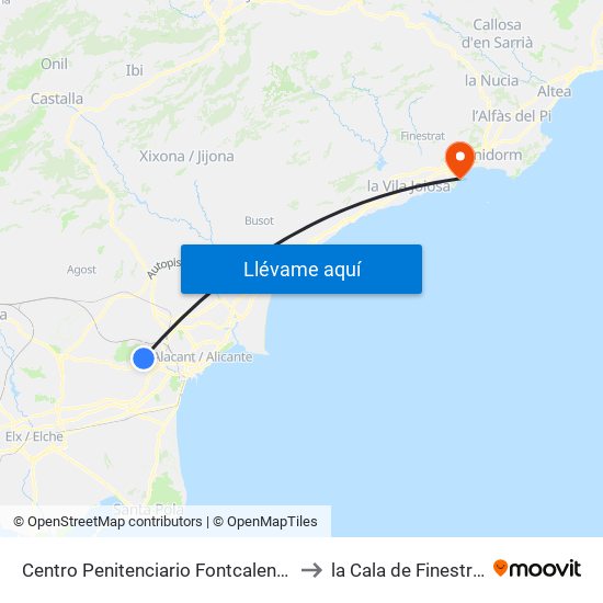 Centro Penitenciario Fontcalent V to la Cala de Finestrat map