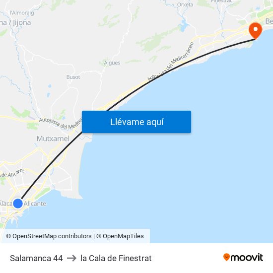 Salamanca 44 to la Cala de Finestrat map