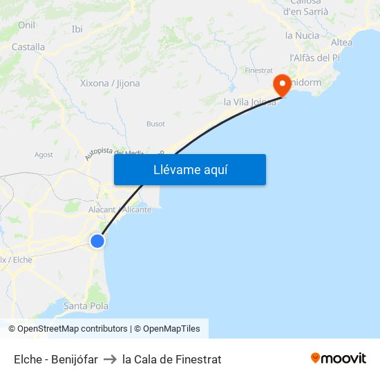 Elche - Benijófar to la Cala de Finestrat map