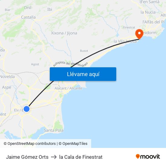 Jaime Gómez Orts to la Cala de Finestrat map