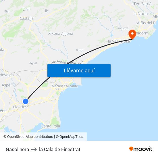 Gasolinera to la Cala de Finestrat map
