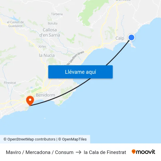 Maviro / Mercadona / Consum to la Cala de Finestrat map