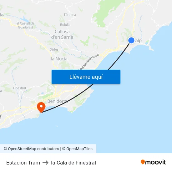 Estación Tram to la Cala de Finestrat map