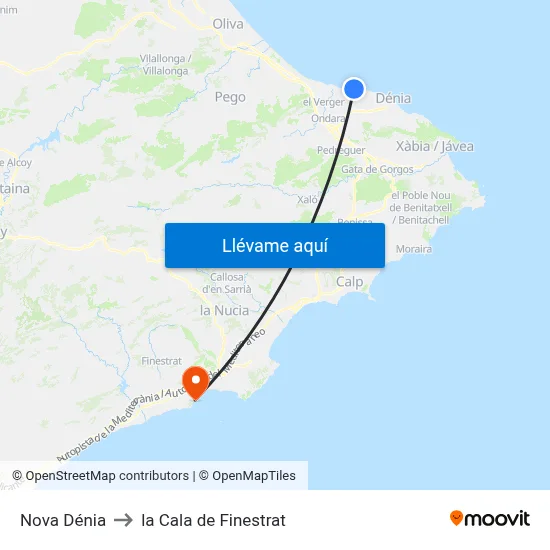 Nova Dénia to la Cala de Finestrat map