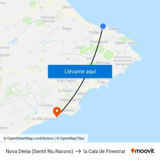 Nova Dénia (Sentit Riu Racons) to la Cala de Finestrat map