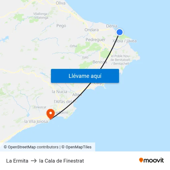 La Ermita to la Cala de Finestrat map