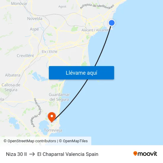 Niza 30 II to El Chaparral Valencia Spain map
