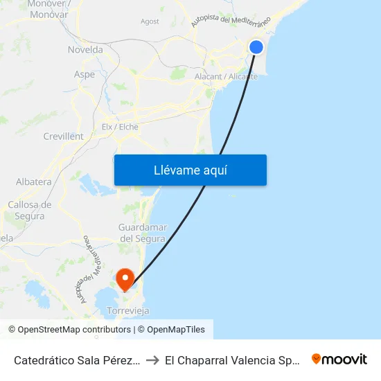 Catedrático Sala Pérez 5 to El Chaparral Valencia Spain map