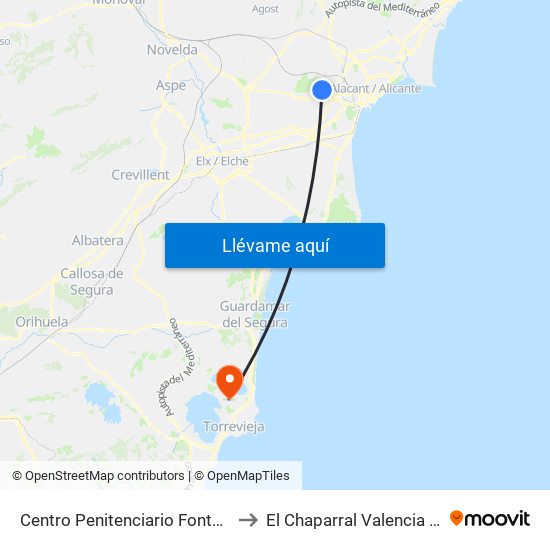 Centro Penitenciario Fontcalent I to El Chaparral Valencia Spain map