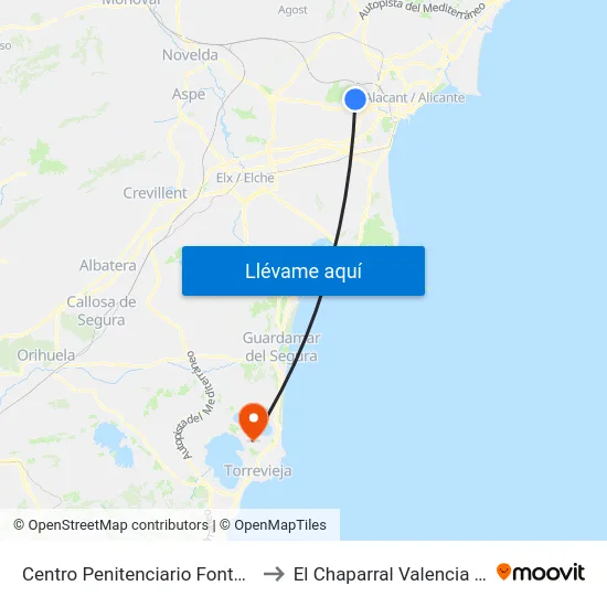 Centro Penitenciario Fontcalent I to El Chaparral Valencia Spain map