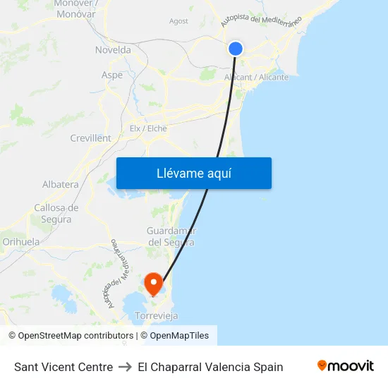 Sant Vicent Centre to El Chaparral Valencia Spain map