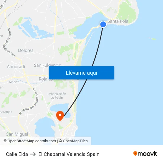 Calle Elda to El Chaparral Valencia Spain map