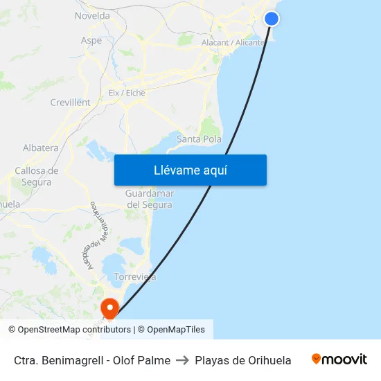 Ctra. Benimagrell - Olof Palme to Playas de Orihuela map