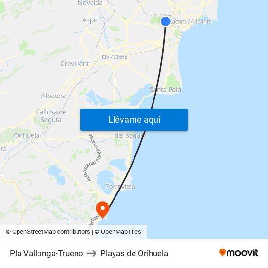 Pla Vallonga-Trueno to Playas de Orihuela map