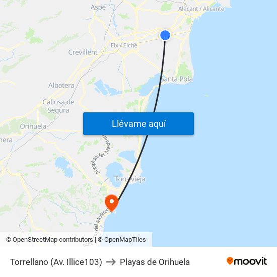 Torrellano (Av. Illice103) to Playas de Orihuela map