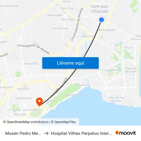 Mosén Pedro Mena 20 to Hospital Vithas Perpetuo Internacional map