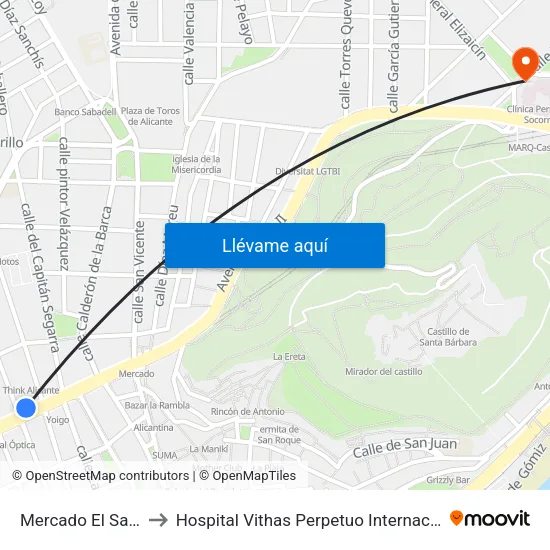Mercado El Sabio to Hospital Vithas Perpetuo Internacional map