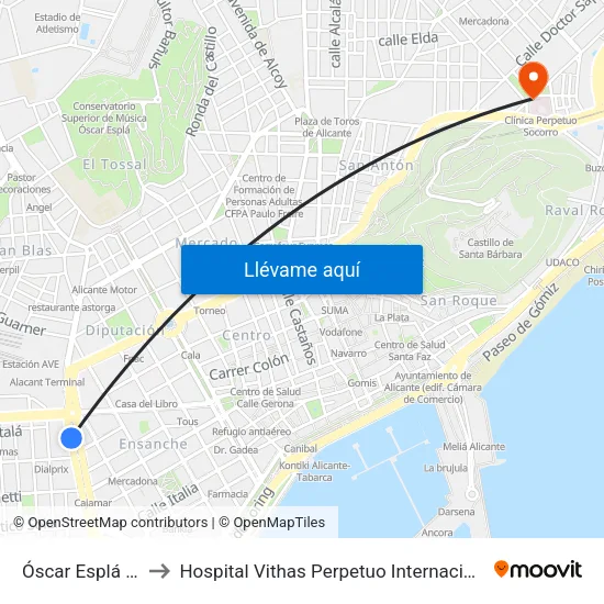 Óscar Esplá 35 to Hospital Vithas Perpetuo Internacional map