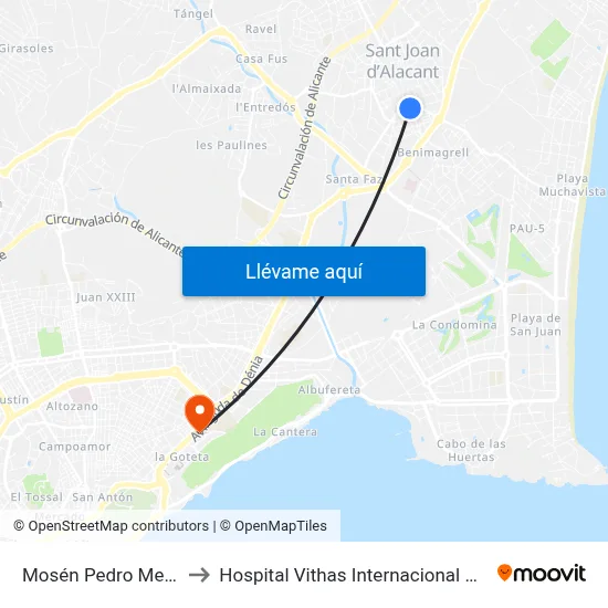 Mosén Pedro Mena 20 to Hospital Vithas Internacional Medimar map
