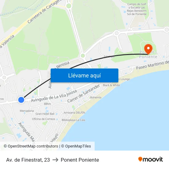 Av. de Finestrat, 23 to Ponent Poniente map