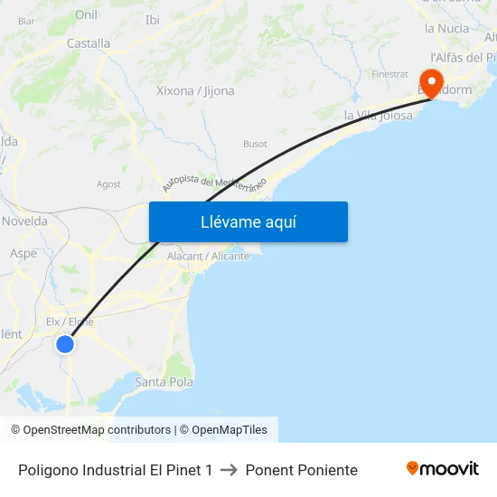 Poligono Industrial El Pinet 1 to Ponent Poniente map